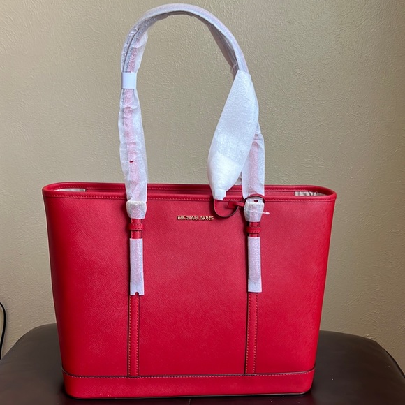 Michael Kors Jet Set Travel Large Shoulder Tote Leather Flame - Picture 3 of 15